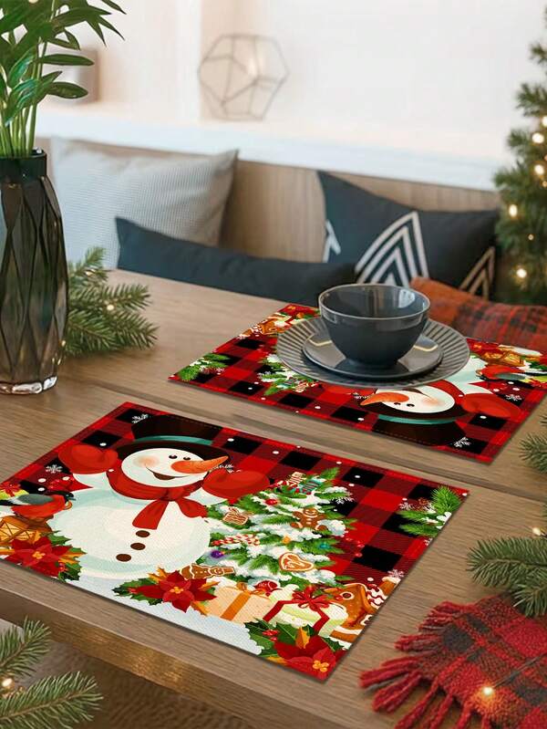 1/2/4/5/6/8pcs Digital Printed Placemats, Christmas Pattern Printed Placemats Table Decor, Suitable For Daily, Holiday, Party, Birthday, Wedding, Dinner, Kitchen, Dining Room And Home Textile Decoration