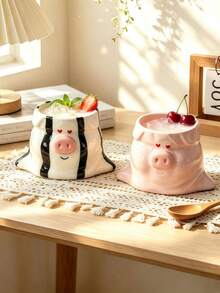 Cute Cartoon Ceramic Coffee Mug, Creative Animal Face Tea Cup With Handle, Aesthetic Breakfast Drinkware, Kawaii Milk Coffee Cup For Home Kitchen Office, Novelty Gift Mug For Coffee Lovers, Cozy Tableware Decor - Multicolor - View 12