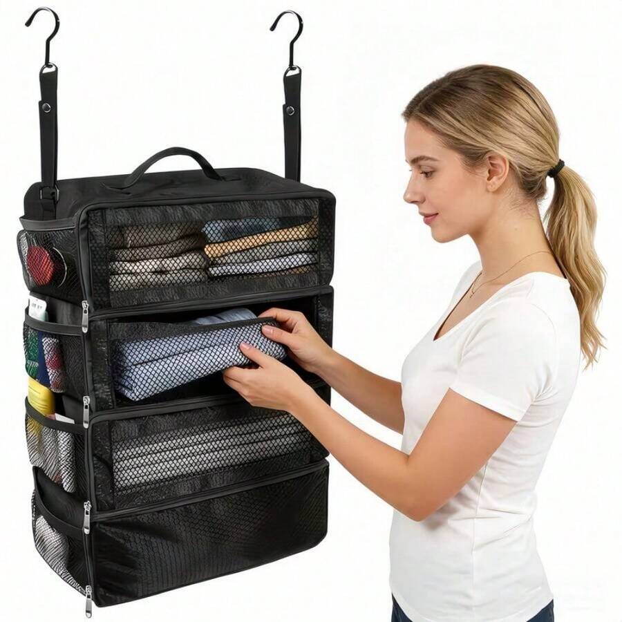 Travel Luggage Organizer Bag, Portable Hanging Travel Storage Rack, Foldable Hanging Carry-On Suitcase Quick Compartment Storage Bag - Multicolor - View 1