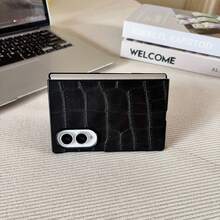 Luxury Crocodile Texture PU Leather Phone Case Compatible With Samsung Galaxy Z Fold 8 Fold 8 Ultra Fold 7 Fold 6 Fold 5 Fold 4,Full Wrap Shockproof Anti-Drop Foldable Phone Protective Cover, Vintage Business Elegant Cell Phone Shell - Black - View 3