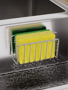 Kitchen Sink Sponge Holder,Self Adhesive Sponge Caddy,Stainless Steel Sponge Rack,Wall Mount Dish Sponge Storage,Draining Sink Organizer,No Drill Kitchen Caddy, Scrubber Holder,Sink Side Storage Basket - Multicolor - View 5