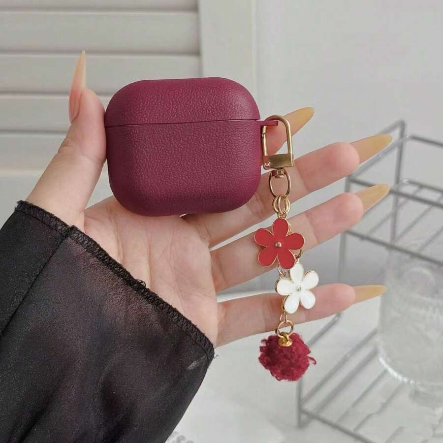 [Split Design]1件紅白色花卉鏈條耳機保護殼，相容 iPhone 5，適用於 1/2、 3/Pro/Pro 2 無線 TPU 耳機保護套，適合送給男朋友/女朋友的禮物，適用於 4