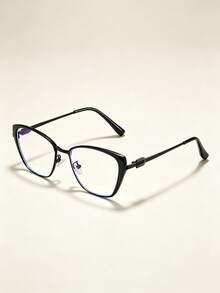1 Pair Women's Cat Eye Metal Frame Charming Elegant Exquisite Plano Glasses, Suitable For Reading, Gaming, Watching TV, Computer And Phone, Unisex Eyewear Accessory - Clear - View 7