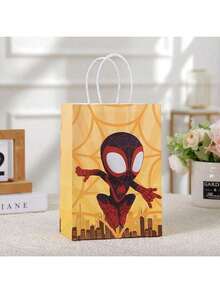 12pcs/Set "And His Magic Friends" Paper Gift Bags With Handles, Size 4, Miles, Ghost Spider, Giant White Cardboard Commemorative Bags, Superhero Theme Birthday Party Candy Toy Packaging Bags - Multicolor - View 3