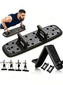 1pc New Foldable & Extendable Push-Up Board Set, Home Yoga Pilates Push-Up Rack With Resistance Bands, Chest Muscle Trainer, Multi-Function Push-Up Board - Multicolor - View 1