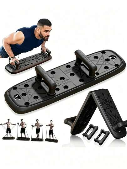 1pc New Foldable & Extendable Push-Up Board Set, Home Yoga Pilates Push-Up Rack With Resistance Bands, Chest Muscle Trainer, Multi-Function Push-Up Board