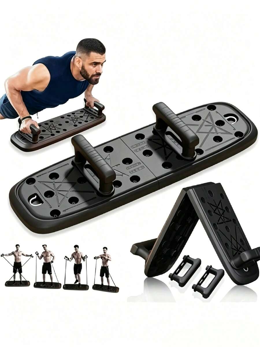 1pc New Foldable & Extendable Push-Up Board Set, Home Yoga Pilates Push-Up Rack With Resistance Bands, Chest Muscle Trainer, Multi-Function Push-Up Board - Multicolor - View 1