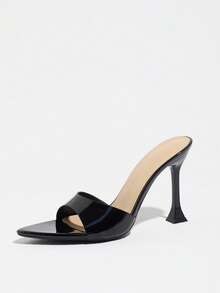 Women's Comfortable Mirror Finish Mule Pointed Toe Open Toe High Heel Sandals, Spring Summer Night Party Commute Office Outdoor Date Daily Wear Minimalist Slip-On Modern Sophisticated Black Shoes - Black - View 4