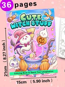 1pc (Cute Witch Series) Coco Spiral Notebook, Suitable For Adults And Teens, Cartoon Comfortable Cute Thick Line Minimalist Pattern Wyo Coloring Book Watercolor Sketchbook, Children's Toy, Slow Pace Stress Relief Time-Killing, Holiday Gift - Cute Witchy Accessories - View 2