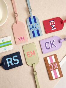 Personalized Engraved Luggage Tag, Customized Name & Address Luggage/Backpack Hanging Tag, Vegan Leather Travel Bag Charm Keychain - Multicolor - View 5