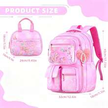 2pcs Gradient Dreamy Bow Girls Set, Lightweight Large Capacity Backpack + Handheld Lunch Bag Combo - Sets - View 3