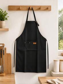 1pc Waterproof & Oil-Proof Kitchen Apron With Pocket, Polyethylene Stain-Resistant Apron For Home, Restaurant, BBQ, School, Coffee Shop, Unisex Apron (Black) Christmas Holiday Gift - Black - View 8