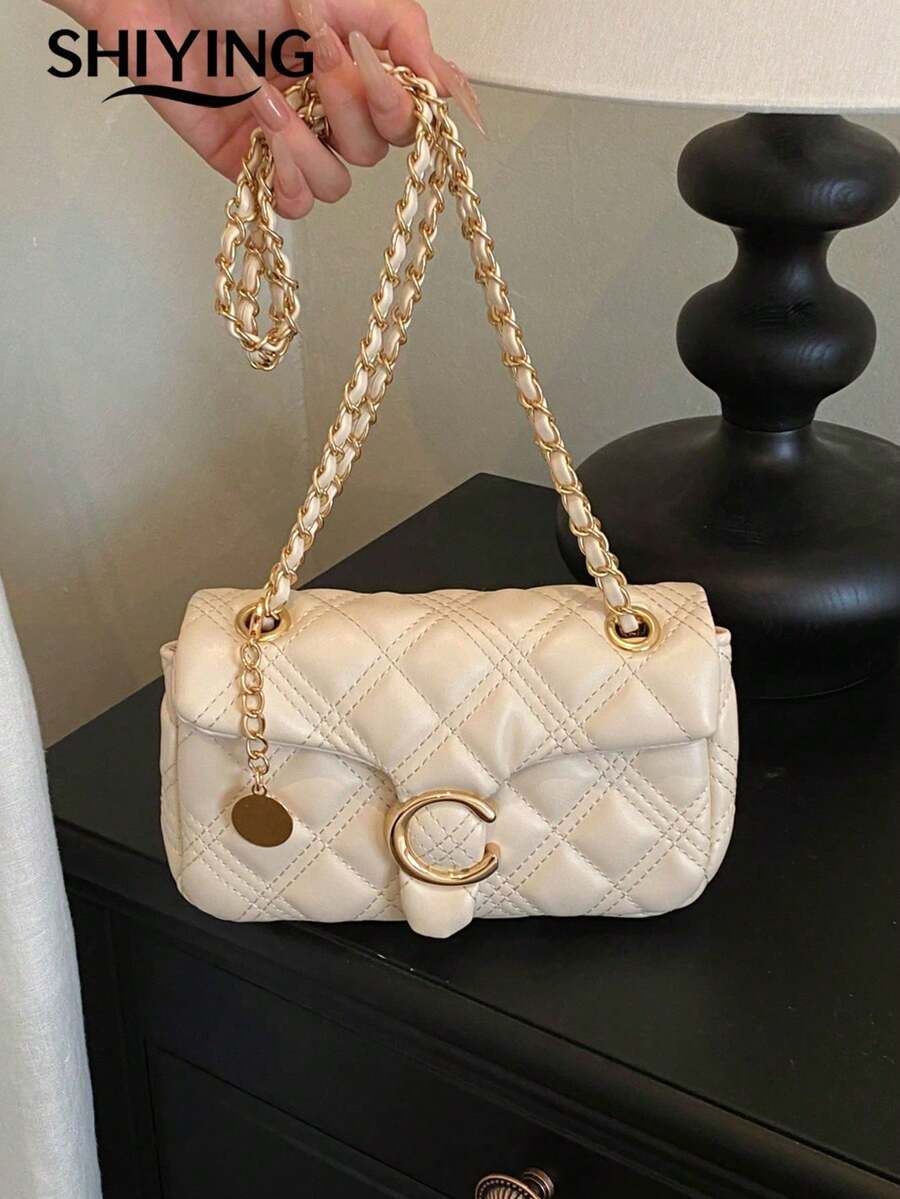 1pc Solid Color PU Leather New Women's Bag, Shoulder Bag, Crossbody Bag, Fashionable Square Quilted Chain Bag, Suitable For Commuting, Shopping, Dating