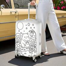 1PC Cartoon Hippo Print Luggage Cover With Manual Doodle Colors. Fits Luggage From 18-32 Inches; Dust And Elastic Travel Accessories To Effectively Protect Your Luggage,Travel Essential - View 8