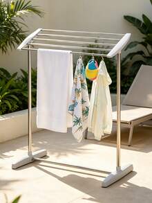 Single-Tier Towel Rack, Freestanding Towel Rack, 62x36x70cm, Rust-Proof Iron Bathroom Towel Holder With Wide Anti-Slip Base, Multi-Bar Standing Towel Drying Rack, Space-Saving Storage And Drying Unit For Shower Rooms And Balconies. - Silver - View 2