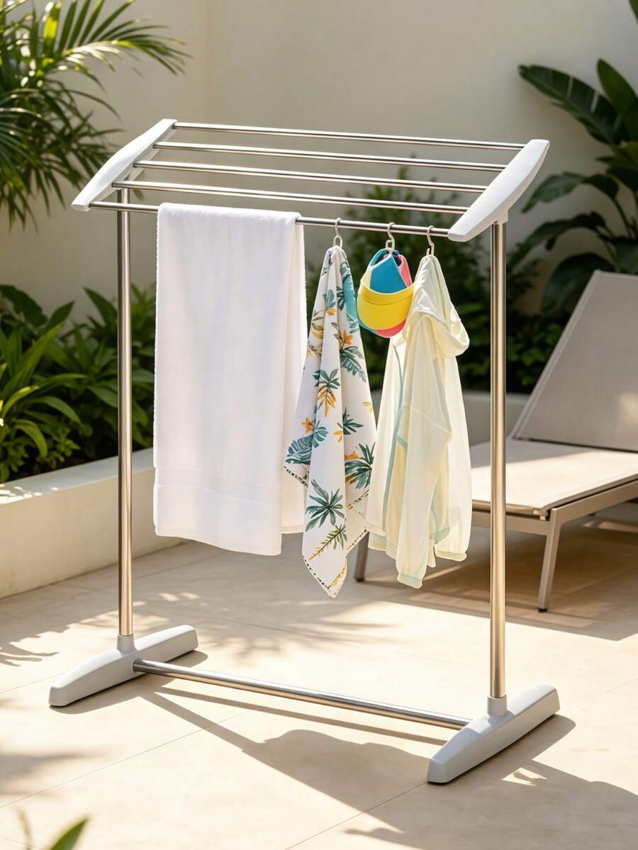 Single-Tier Towel Rack, Freestanding Towel Rack, 62x36x70cm, Rust-Proof Iron Bathroom Towel Holder With Wide Anti-Slip Base, Multi-Bar Standing Towel Drying Rack, Space-Saving Storage And Drying Unit For Shower Rooms And Balconies.
