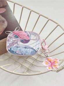 Shockproof Soft Shell Flower Sea Turtle Painted Transparent Additional Bracelet Fashion Bluetooth Earphone Case With Cute Pink Cherry Blossom Keychain For Airpods 4 3 1/2 Pro3 Pro/Pro2 - Multicolor - View 36