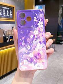 1 buah Casing Pelindung Kamera Ponsel Motif Bunga Ungu & Merah Muda, Dicetak UV, Kompatibel dengan Model /Galaxy/Android - Berwarna merah muda - View 7