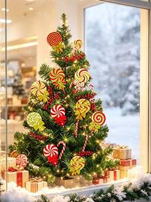 8pcs Large Red & Green Lollipop Christmas Tree Decorations, Double-Sided Lollipop Christmas Tree Picks, Suitable For Green Christmas Decor - A - View 4