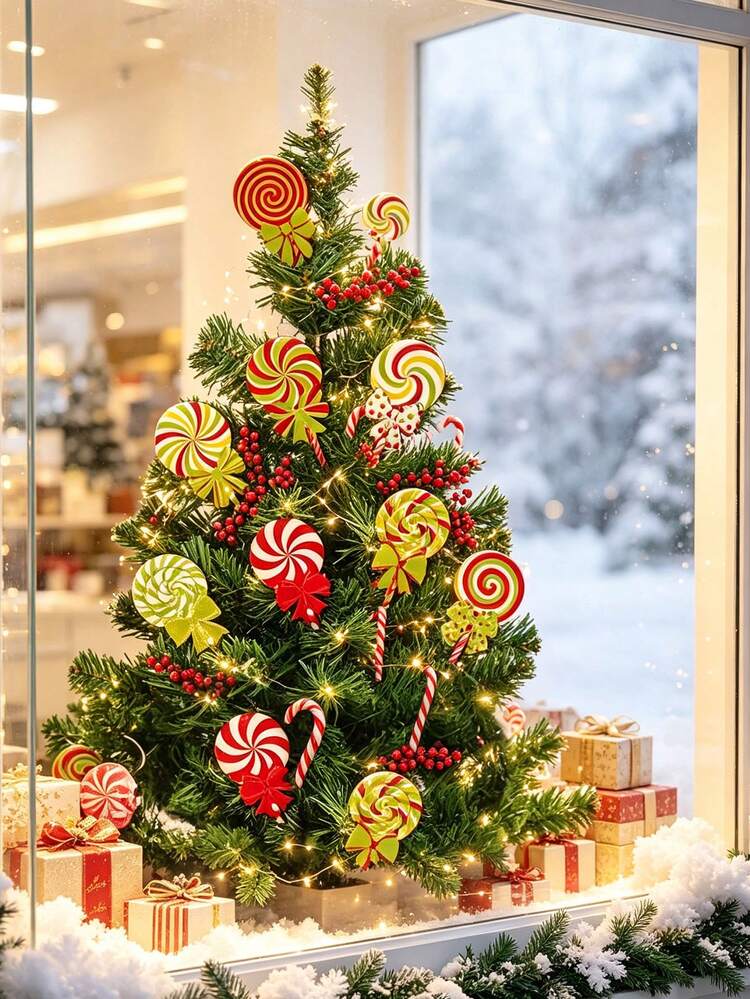 8pcs Large Red & Green Lollipop Christmas Tree Decorations, Double-Sided Lollipop Christmas Tree Picks, Suitable For Green Christmas Decor - A - View 4