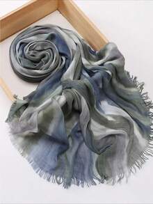 1 New Cotton Scarf Gradual Change Color Striped Headscarf, Retro Versatile Print Women's Long Pleated Shawl - Multicolor - View 11