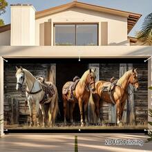 2D Flat Cowboy Horse Racing Theme, Vintage Stable Style, Includes Wooden Fence, Cowboy Hat, Haystack, Vintage Carriage Wheel, Suitable For Indoor And Outdoor Themed Events, Can Be Used As Wall Decor, Photo Backdrop, Home Decoration, Outdoor Party - 1 - View 18