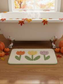 1/3 Set Floral Pattern Bathroom Rug Set, Includes U-Shaped Toilet Mat And Super Absorbent Microfiber Faux Cashmere Material Printed Bathroom Mat, With Non-Slip Bottom, Machine Washable, Soft And Warm Bathroom Carpet, Home Bathroom Decor, Outdoor Carpet Door Mat, Autumn Decor, Holiday Decor, Bathroom Accessories Back To School Entrance Decor - Small White Flowers - View 7