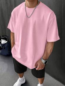 French Casual Tee, Oversized 180g Soft Premium Cotton, Relaxed Weekend Top For Men - 粉色 - 查看 14