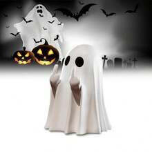 2 Stücke Halloween Geister Figuren, Schwarz-Weiß Geister Statue Dekoration, lustige gotische Geister Ornamente, geeignet für Schreibtisch, Bücherregal, Studiertisch, Spukhaus, Halloween Party, Inneneinrichtung, niedliche und gruselige Geister Motiv Accessoires, Herbst Feiertags Dekoration - mehrfarbig - Übersicht 5