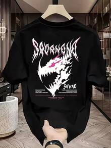 Herren Oversized T-Shirt mit reinem Muster - Schwarz mit rosa und weißem Drachen-Design, lässige Streetwear, Rundhals, kurze Ärmel, lockere Passform, geeignet für Freizeitkleidung, Muster-T-Shirt |   Mode - Weiss - Übersicht 7
