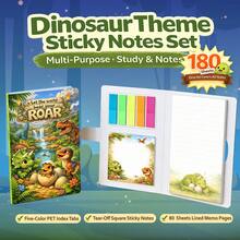 1 Set de Notas Adhesivas con Tema de Dinosaurios, con Cuaderno e Índices - 180 Hojas, para Uso en Estudio y Oficina - Unitalla - Ver 1