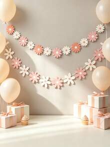 Gradient Small Daisy Flower Garland Birthday Party Scene Decoration Swallowtail Flag, 2 Pieces/Set 1PC/BAG - Daisy Bunting - View 10
