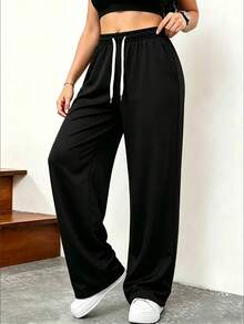 1pc Women's Soft Comfortable Breathable Jogging Fitness Sports Long Pants, Spring/Autumn - Black - View 5
