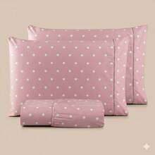 2-Piece Single Bed Sheet Set, Printed 200 Thread Count Percale Fabric, Full Elastic Hem, With Point Palito Pillowcase - 珊瑚橙 - 查看 3