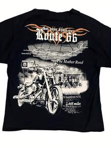 Graphic Print Biker T-Shirt Size XL - 黑色 - 查看 1