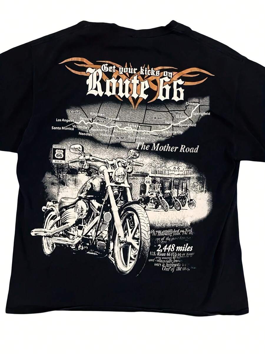 Graphic Print Biker T-Shirt Size XL - 黑色 - 查看 1