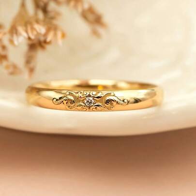 Women's Minimalist 18K Gold Plated Zirconia Thin French Court Style Party Ring Pinky Ring