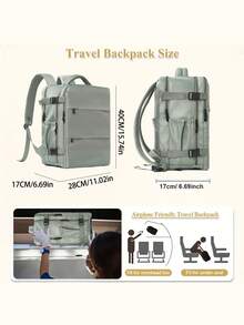 男女通用旅行後背包 商務/通勤/度假/旅行/大學使用 多層筆電筆記本雙肩多功能背包 - 墨綠色 - 查看 2