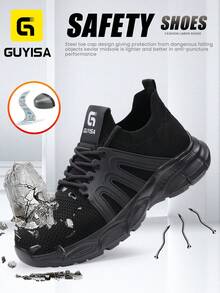 Men's Steel Toe Safety Shoes Classic Series Anti-Smash Anti-Puncture, Lightweight Breathable Comfortable Fashion Solid Sole Black Work Functional Shoes For Summer - Black - View 1
