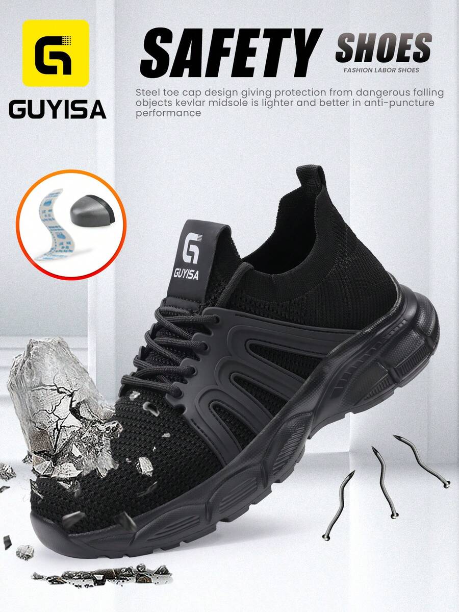Men's Steel Toe Safety Shoes Classic Series Anti-Smash Anti-Puncture, Lightweight Breathable Comfortable Fashion Solid Sole Black Work Functional Shoes For Summer - Black - View 1