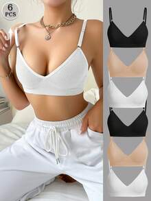 Conjunto de 6 piezas de sujetadores invisibles inalámbricos, ropa interior deportiva multicolor con cierre trasero, sujetadores sin costuras y cómodos para el ejercicio diario. - Albaricoque - Ver 4