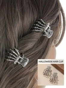 Gothic Punk Hair Claw Clips Mini Skull Side Clips For Women Halloween Hairstyle Clips For Gig Camping Vocation Travel Birthday Gift Homen Decor Travel Back To Scool Indoor Outdoor Daily Essential Accessory - Multicolor - View 2
