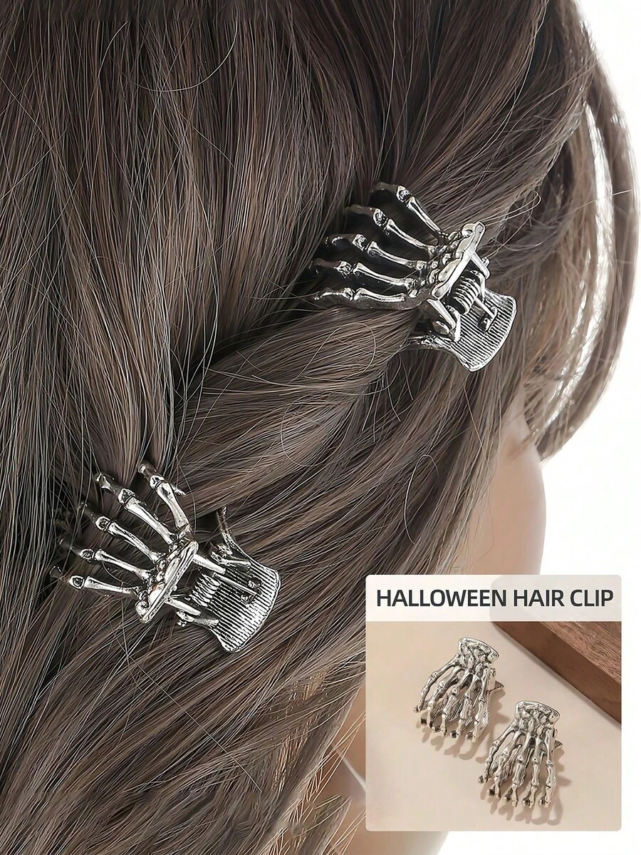 Gothic Punk Hair Claw Clips Mini Skull Side Clips For Women Halloween Hairstyle Clips For Gig Camping Vocation Travel Birthday Gift Homen Decor Travel Back To Scool Indoor Outdoor Daily Essential Accessory