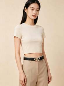 5pcs Black Leather Belt With Butterfly And Heart Shaped White Leather Belt, Metal Buckle High-End Design, Versatile Casual Belt - Multicolor-3 - View 4