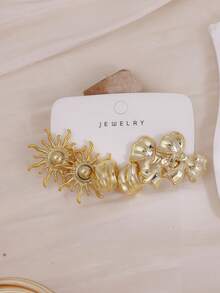 Conjunto de 6-12 Peças de Brincos Combinados com Flor de Girassol - Dourado - Visão 2