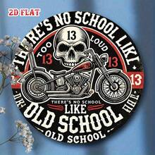 2D Flat Round Iron Sign, Featuring Interesting Graffiti Art 8 Inches. This Vintage Skull Motorcycle Metal Wall Decor Is Perfect For Home, Garage, Restaurant Or Cafe. Pre-Drilled Holes, Style As Shown In Dimension Diagram - Multicolor - View 8