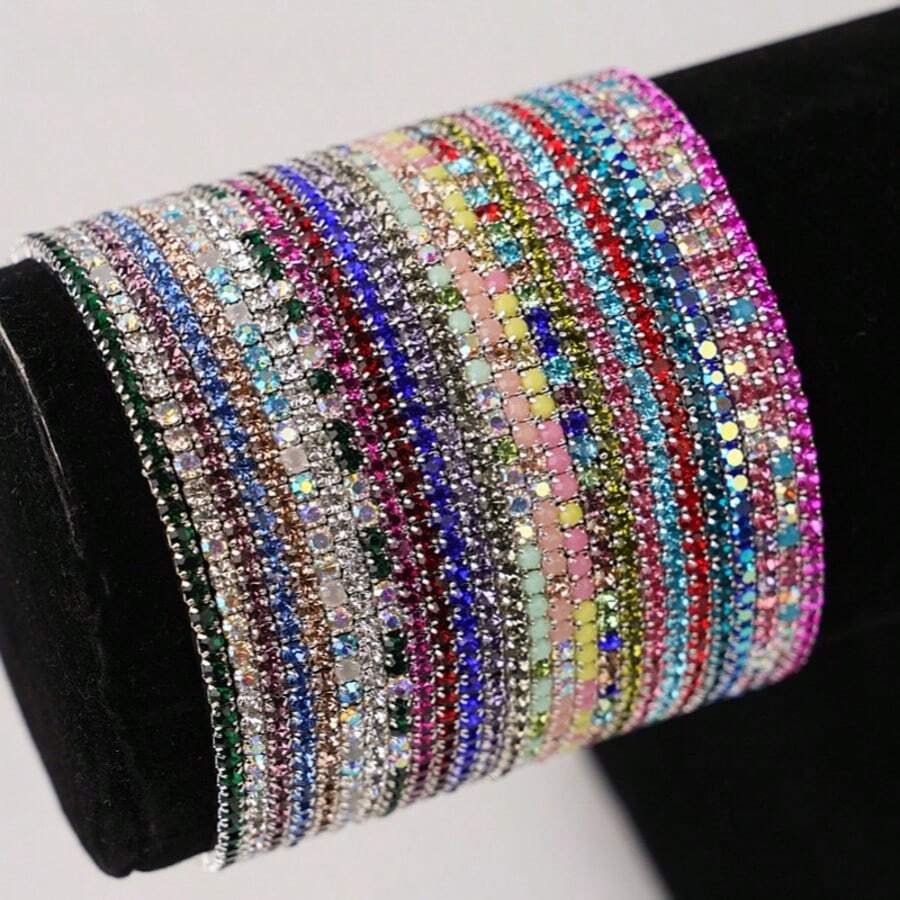 18pcs Rhinestone Elastic Bracelets, One Size Fits All, Stackable ...