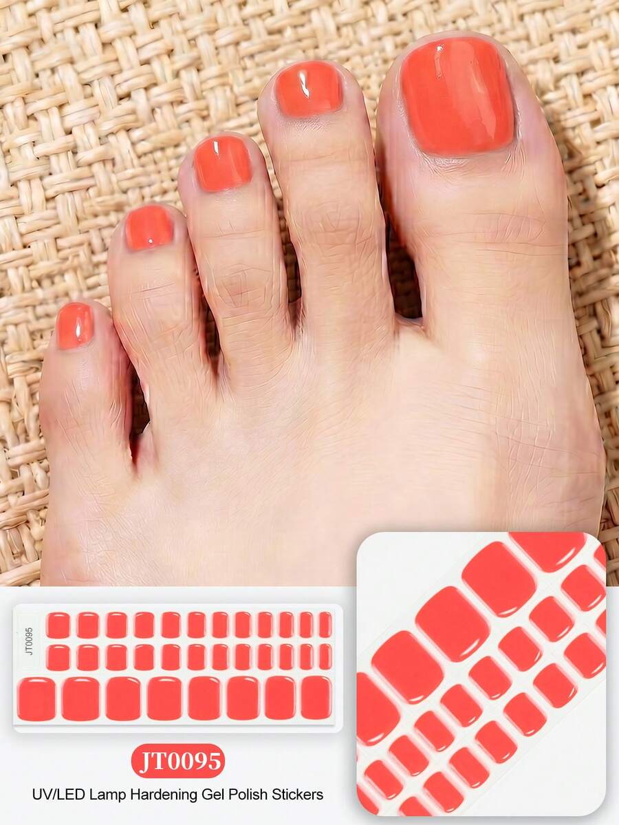 Solid Color Gel Toe Nail Stickers Waterproof European & American Minimalist UV Cured Gel Nail Wraps - Red - View 1