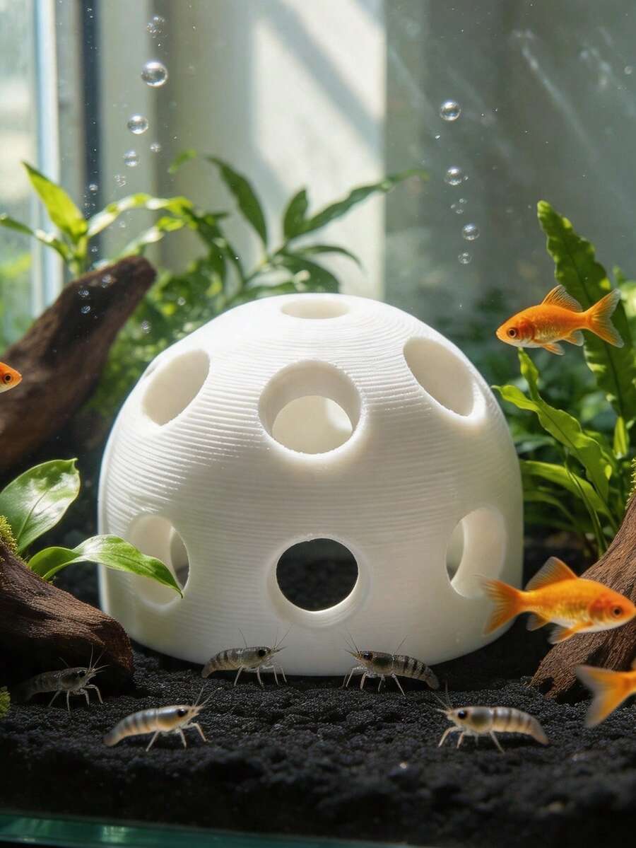 Macaron Half-Round Fish Tank Hideout, Multi-Hole Fish And Shrimp Shelter, Aquarium Decorative Landscape Ornament - A - View 1