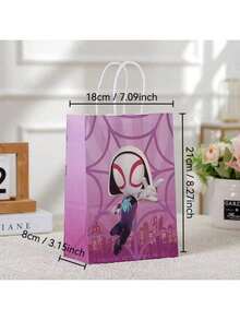 12pcs/Set "And His Magic Friends" Paper Gift Bags With Handles, Size 4, Miles, Ghost Spider, Giant White Cardboard Commemorative Bags, Superhero Theme Birthday Party Candy Toy Packaging Bags - Multicolor - View 5